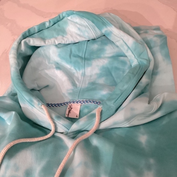 TIE-DYE Drawstring Pullover Hoodie Blue Turquoise Size L - Picture 7 of 12